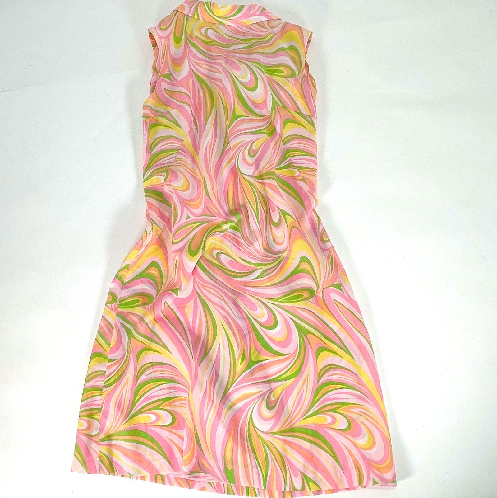 1960s Homemade Mod A-Line Midi Dress Psychedelic Print Tie-Back Collar