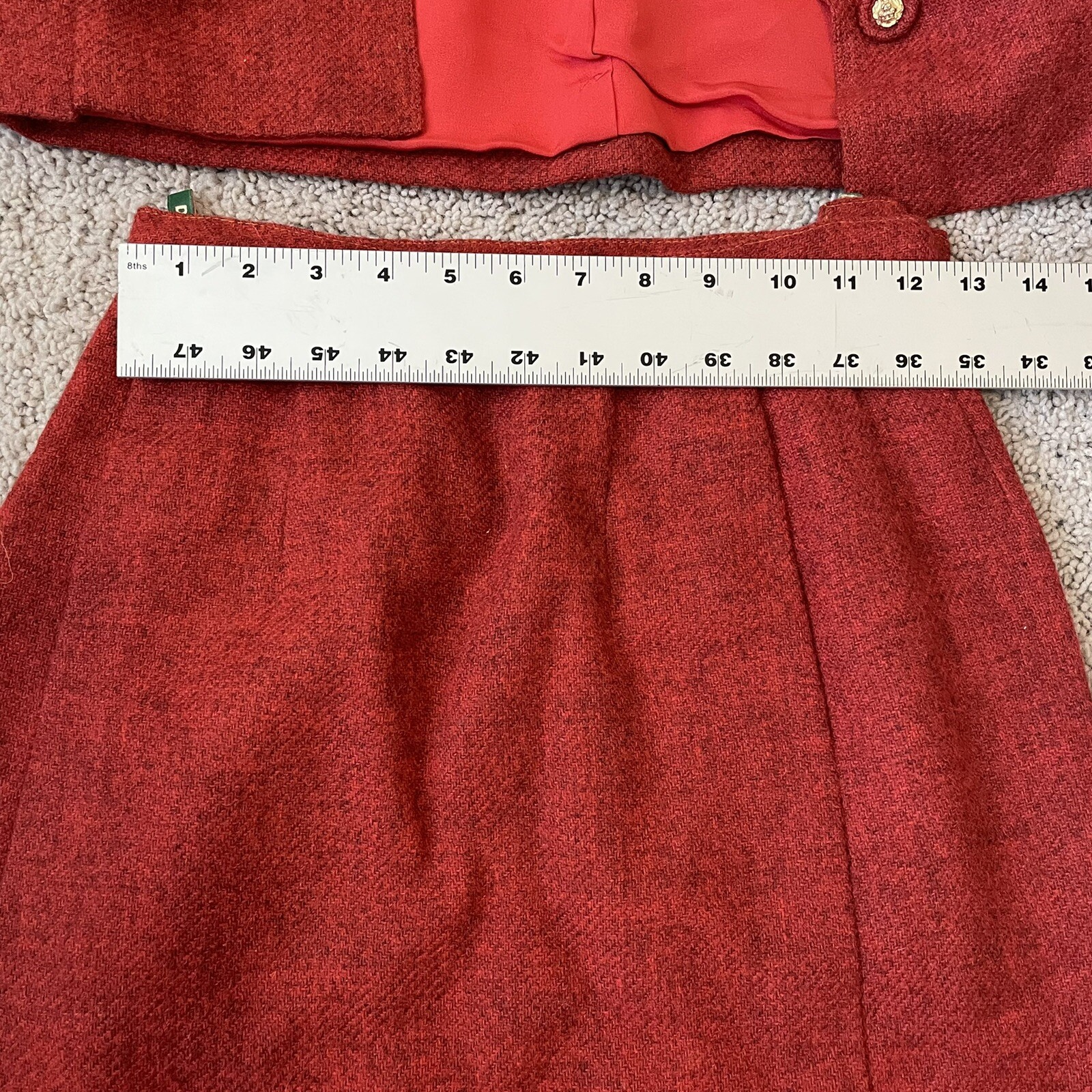 Vintage 60’s Davidow The Union Skirt Suit Red Virgin Wool Tweed Lined No Sz – XS