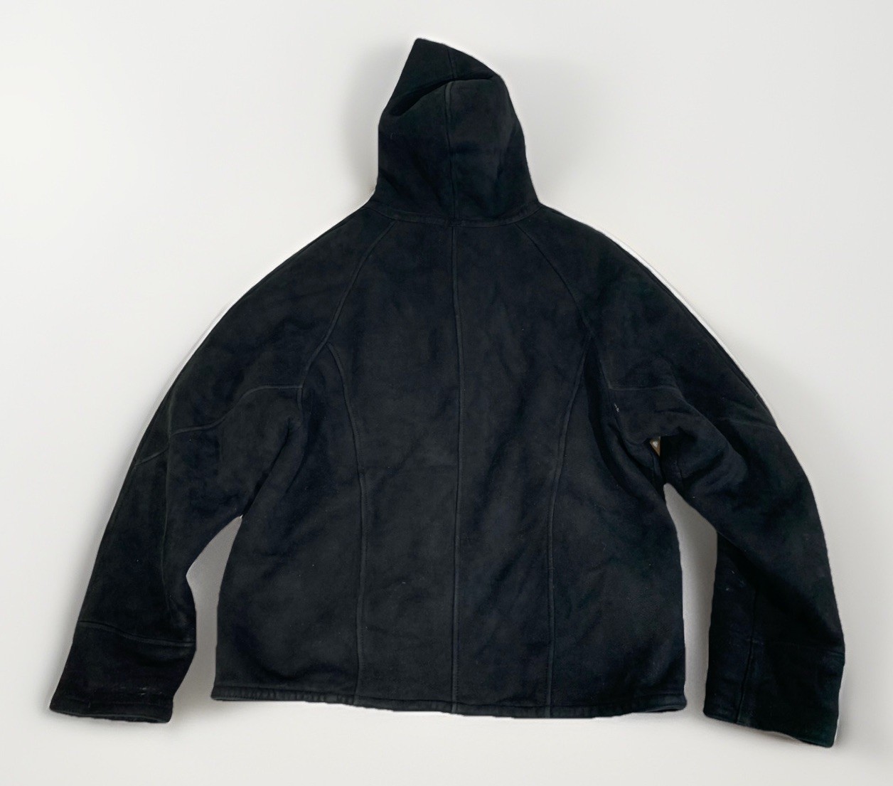 Toppolino Black Coat Fine Leatherwear Hooded Coat Shearling Lined L Vintage