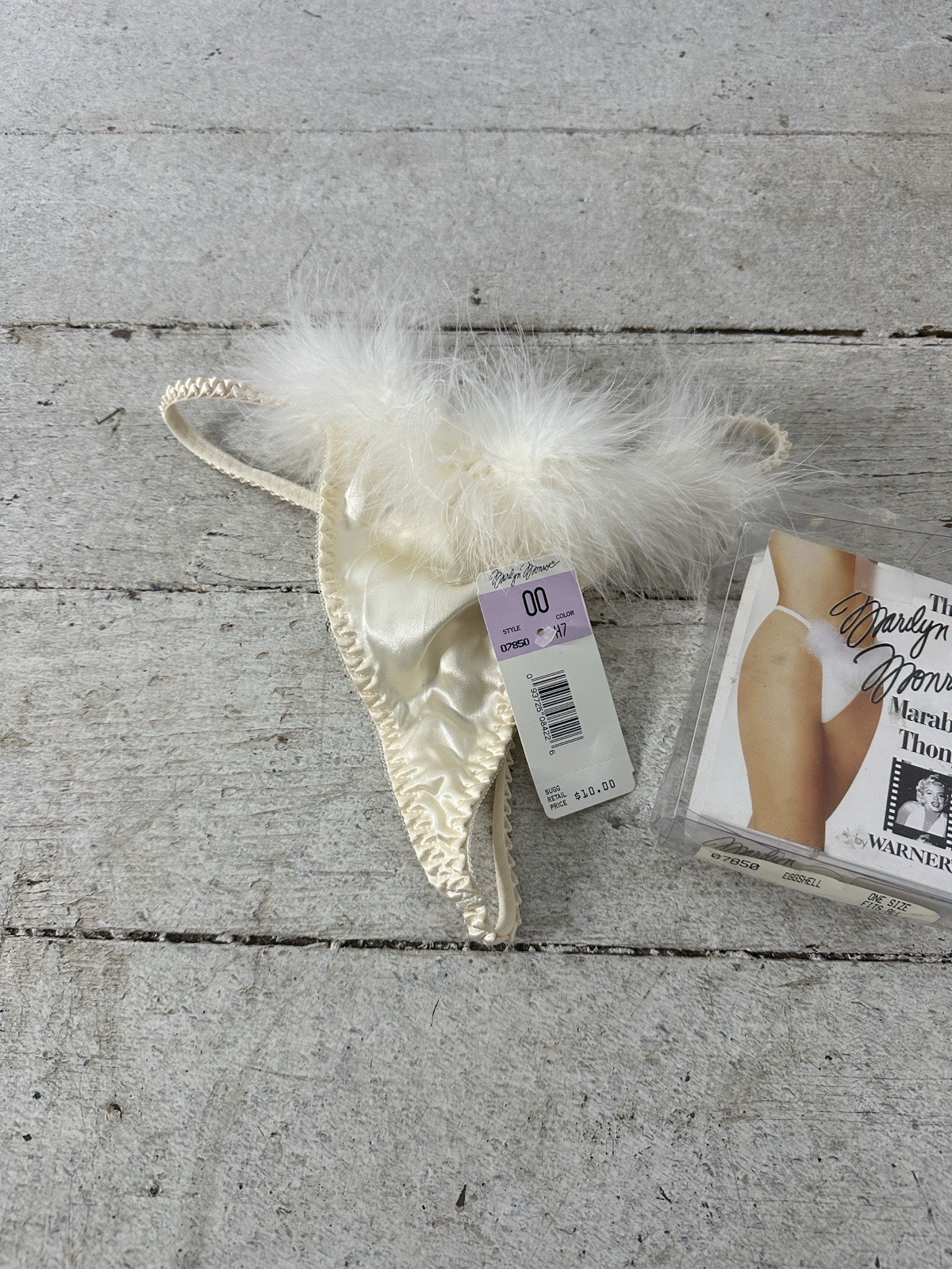 Vintage Sexy Pinup 80s Marilyn Monroe Deadstock Marabou Silk Thong One Size