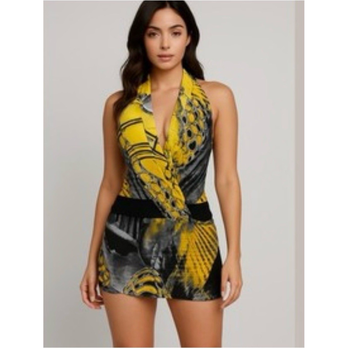 NWT Cache halter dress size S butterfly wing Yellow Black Vtg Y2k Deadstock $118