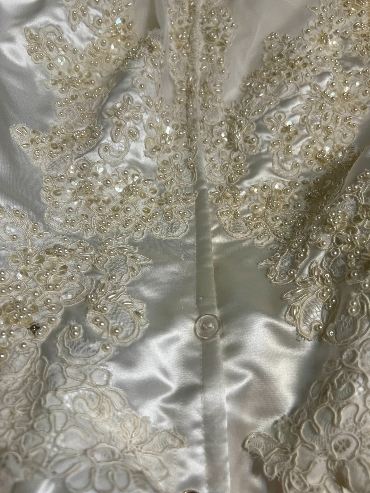 Vintage Mori Lee Wedding Dress Size 12 Satin Lace Pearl Bridal Gown Ivory