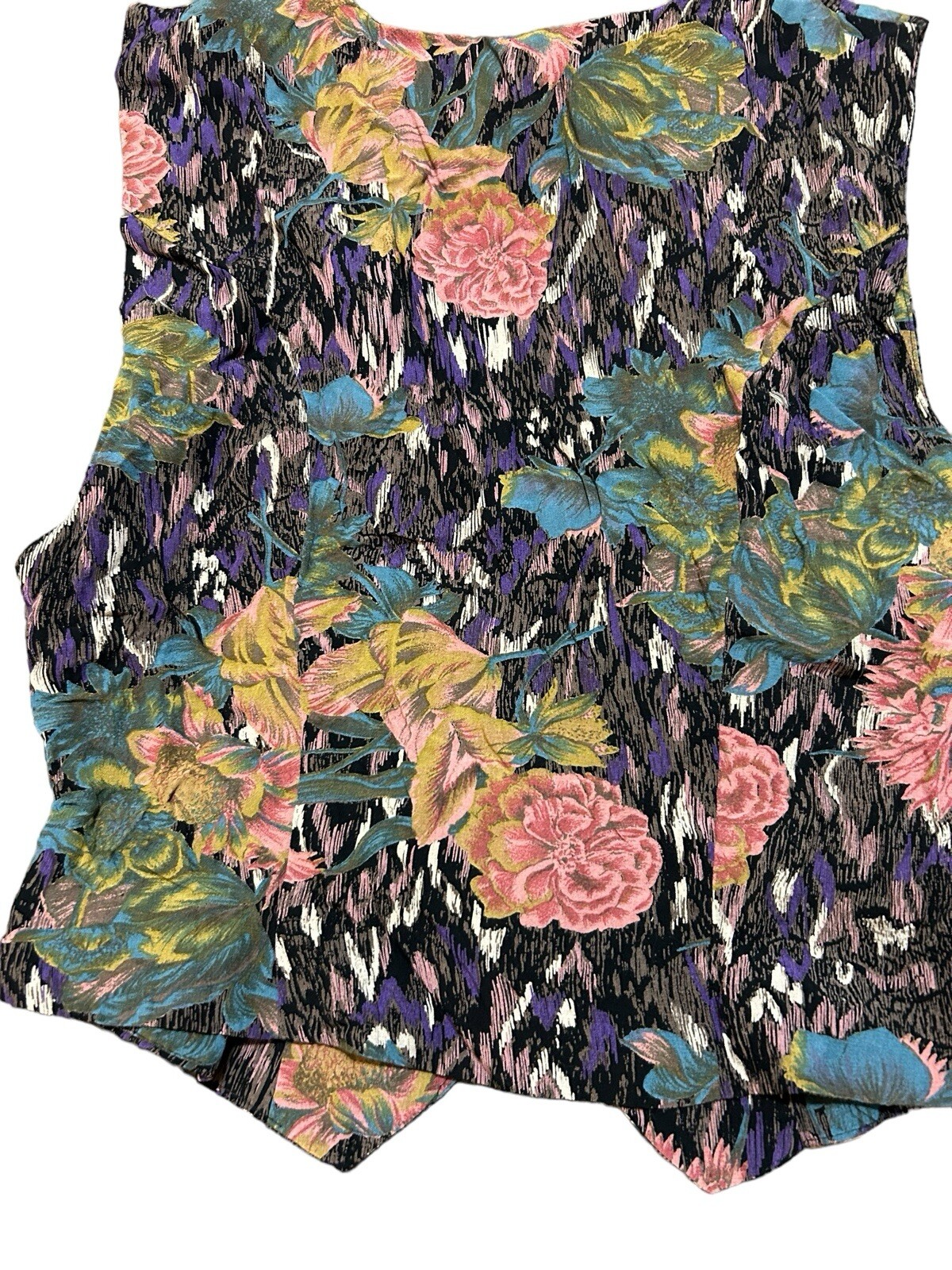 Vtg Phoebe Vest Women Size S/M Purple Pink Sleeveless Floral Bohemian Waistcoat