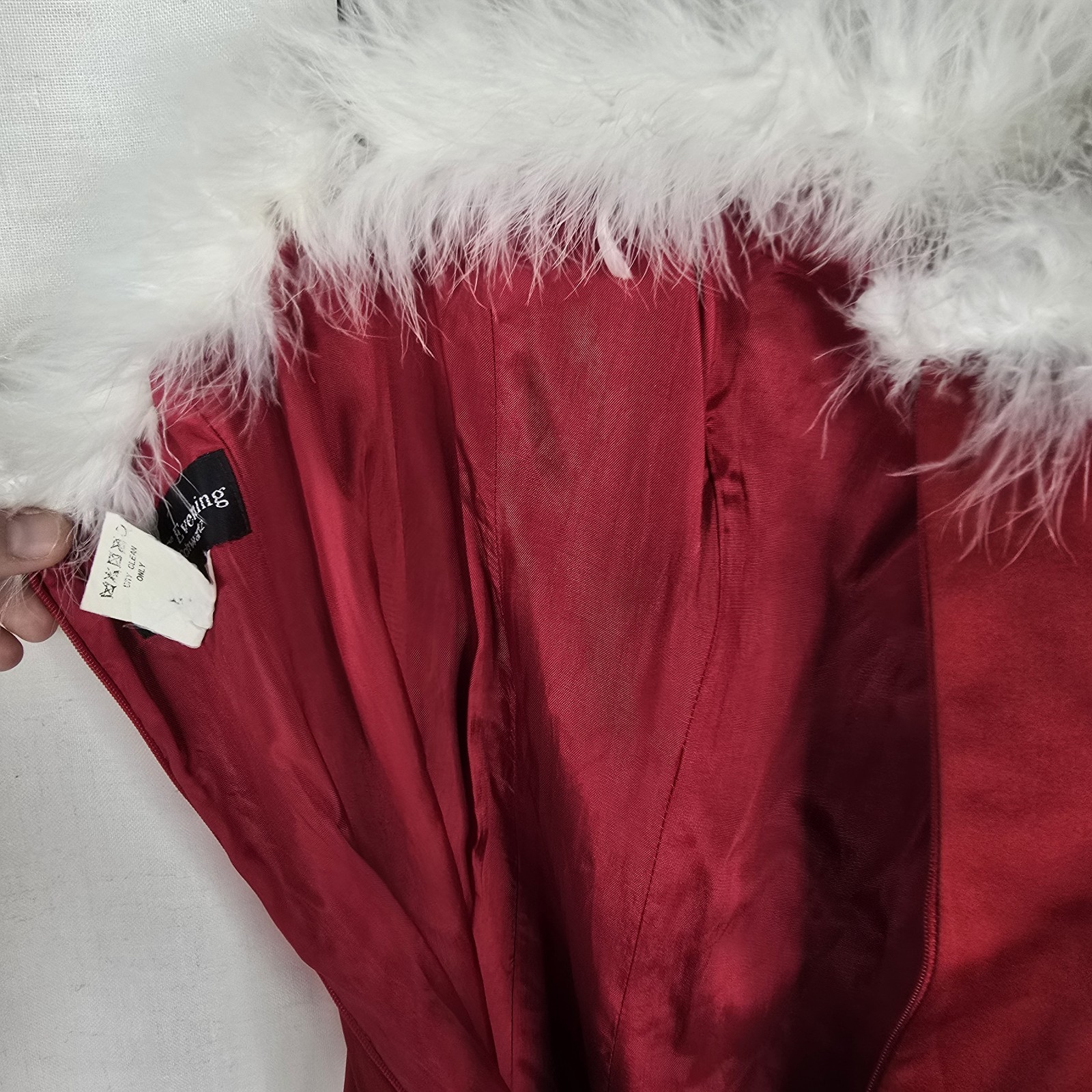 Vintage Size 4 ABS Allen Schwartz Red Mrs. Claus Christmas Feather Trim Dress