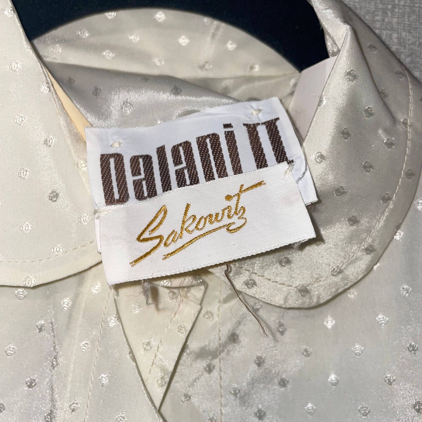 Vintage Delani II Sakowitz Ivory Polka Dot Prairie Dress with Belt