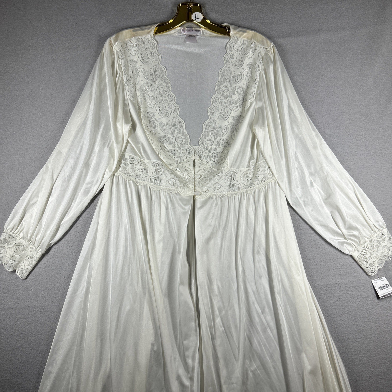 Shadowline Nightgown Lace Bodice Maxi Women’s L Longsleeve 57” Long White