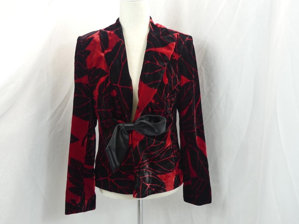 Vintage 1980’s Kay Unger Red & Black Velvet Jacket with Satin Bow Size 12