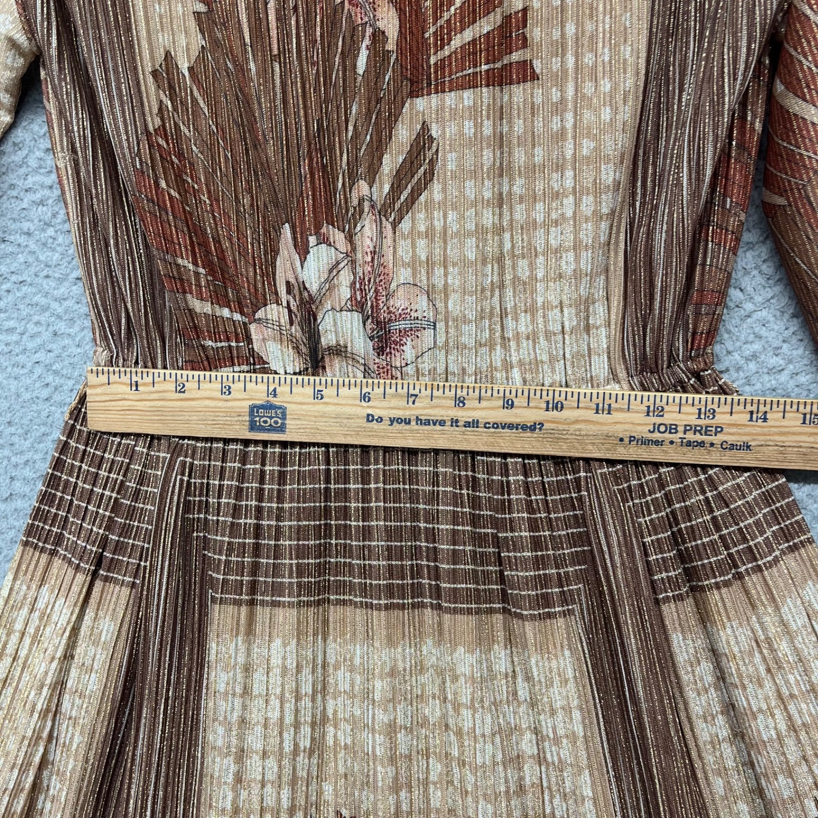 Vintage Dress Womens M Metallic Gold Floral Miss Carol Long Sleeve Classy 60’s