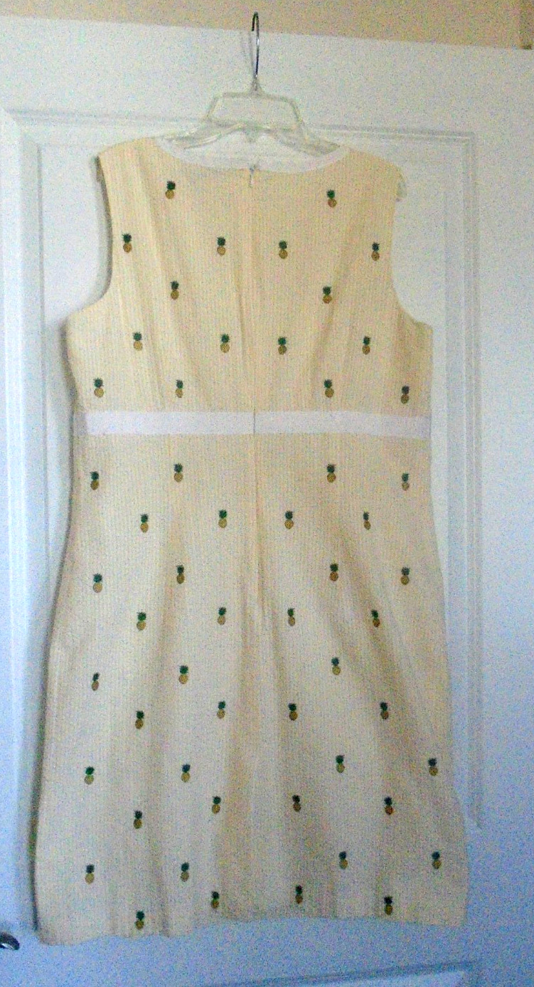 BROOKS BROTHERS Yellow White Seersucker Sheath Sleeveless Dress Lined Size 14!