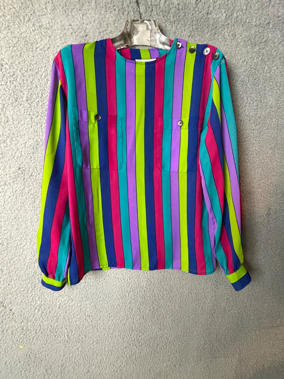 Vintage Liz Claiborne Blouse Top Womens Petites 2 Colorful Striped Secretary VTG