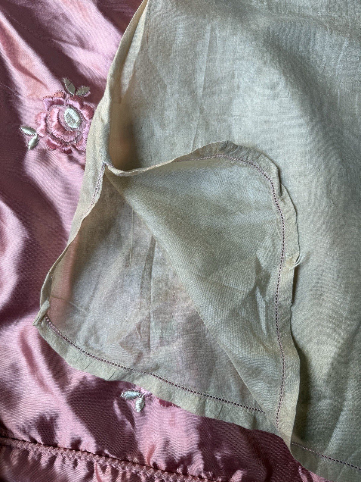 Antique 1920’s Pongee Slip Step-in Butterfly Embroidery Chemise Écru Silk Set