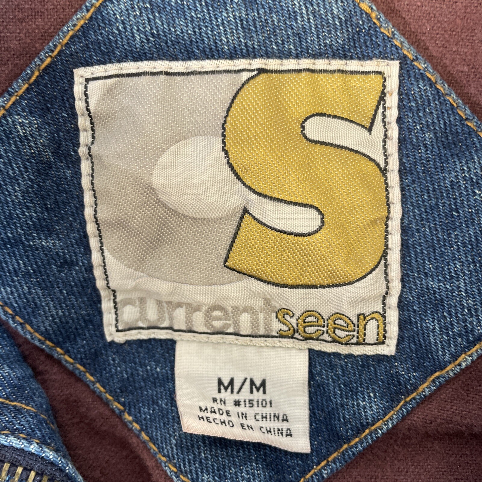 RARE Current Seen Vintage 90s Heavy Denim Coat Size M Double Layer Winter