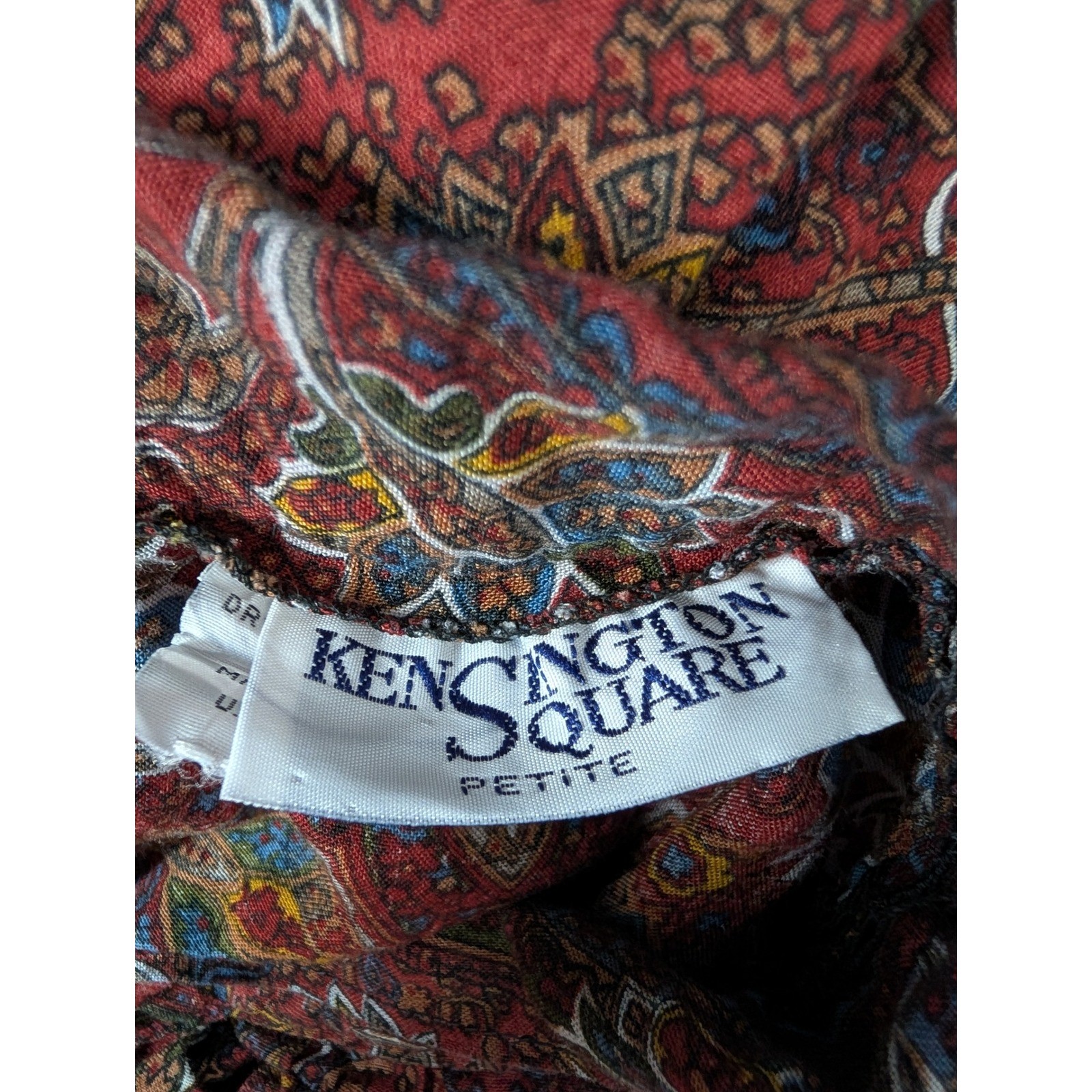 Vintage Kensington Square Paisley Skirt Petite Pleated Boho Midi Red Multicolor