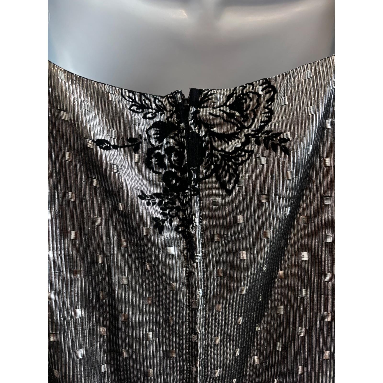 Vintage 80s Prom Lizzy & Johnny Dress Silver Black Metallic Velvet Whimsigoth