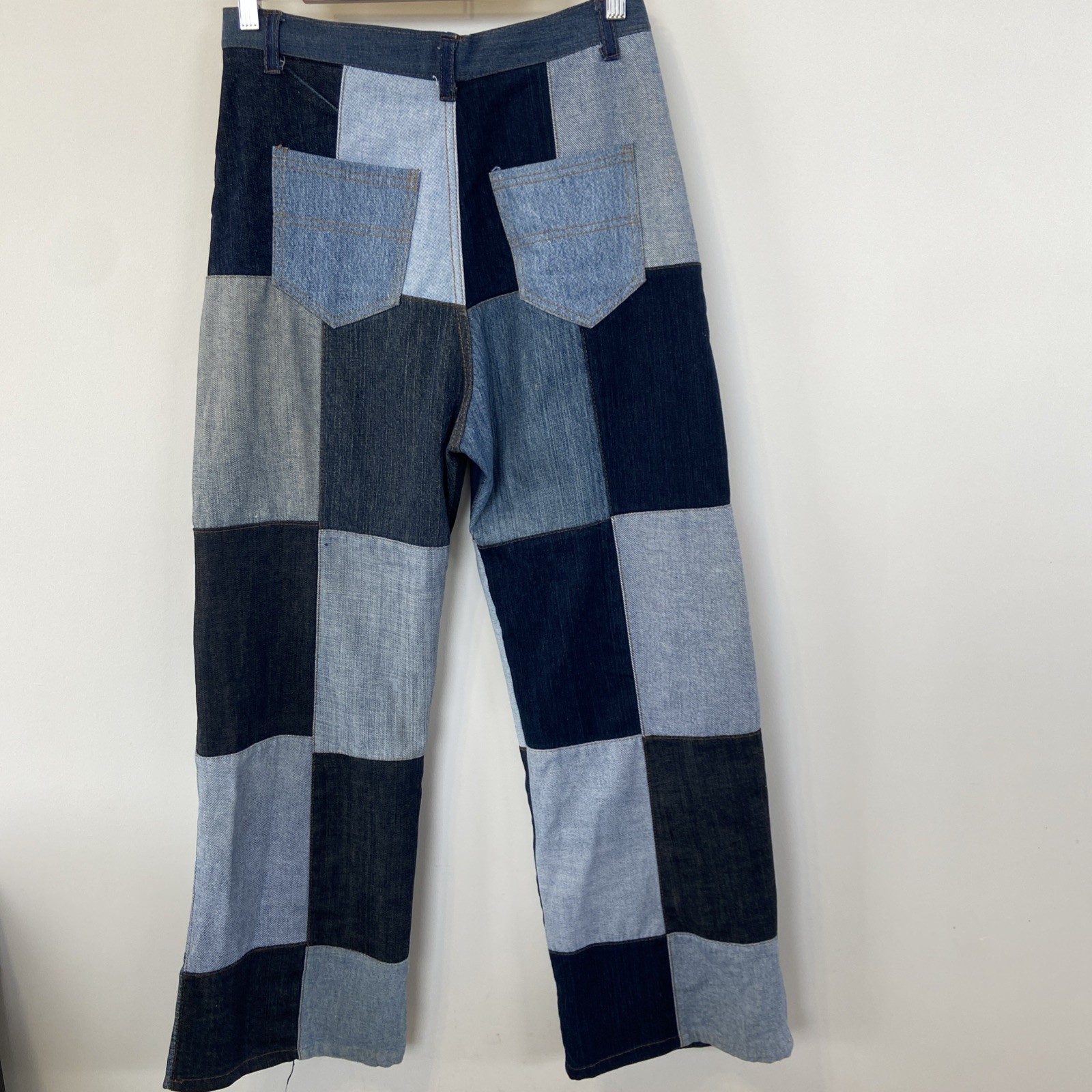 Vintage CUSTOM Denim Patchwork Wide Leg Jeans 30” Waist 80’s High Waist Gathered