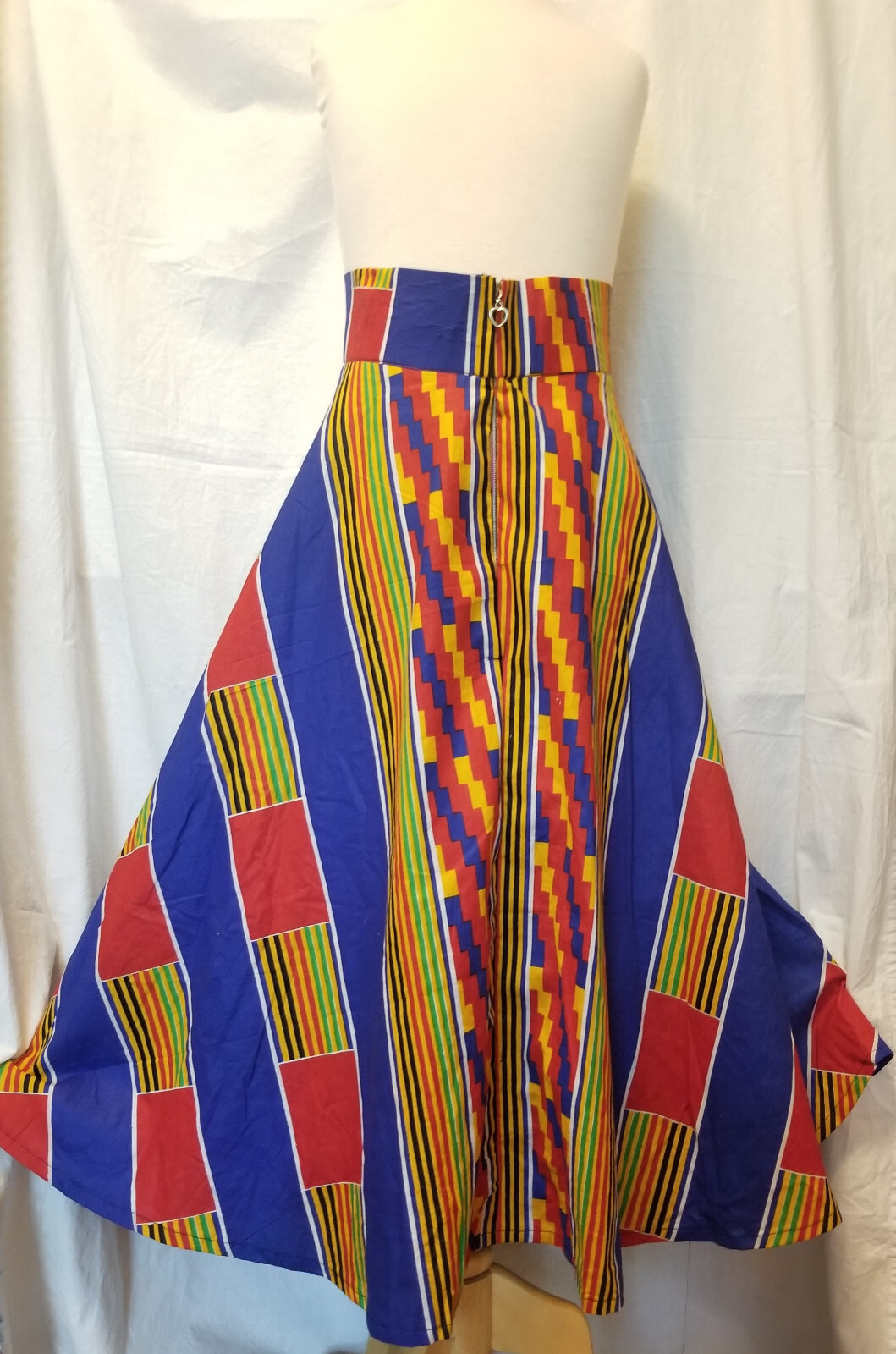 Vintage 1980s Rainbow Stripe Op Art Zip Up Swing Full Sweep Skirt M/34