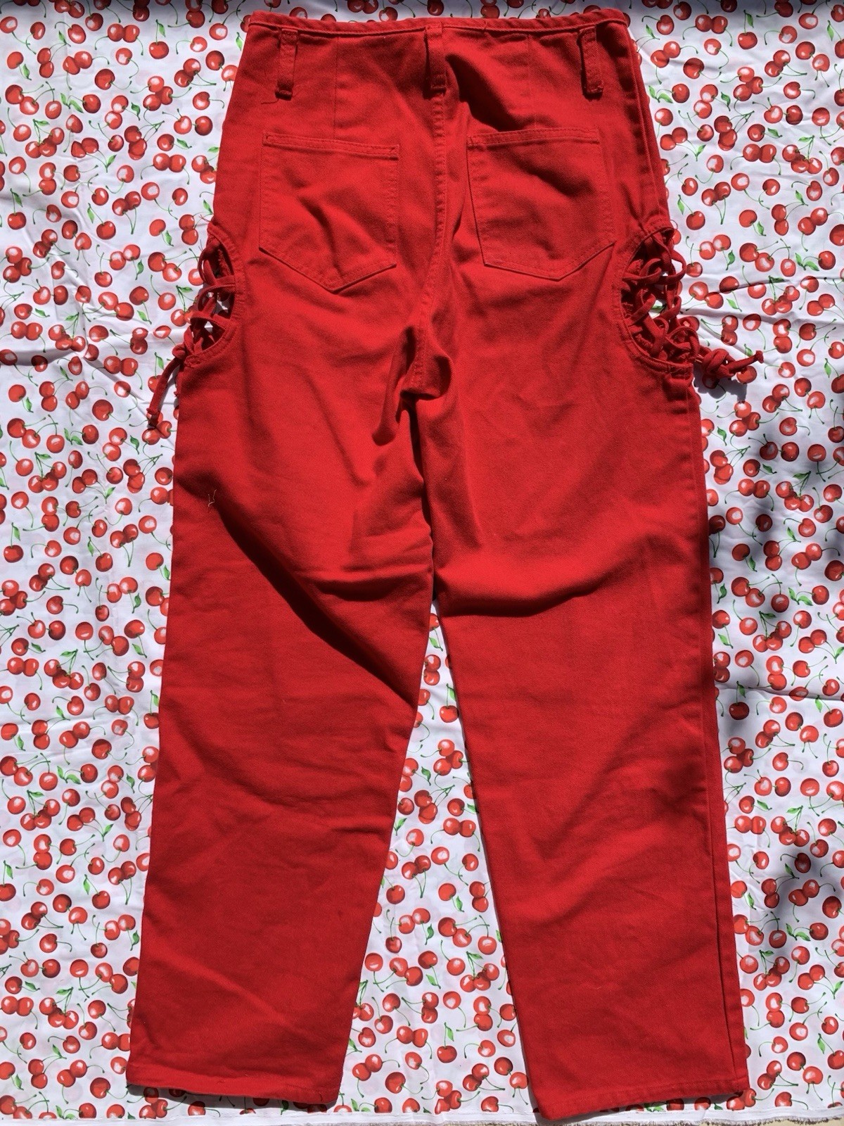 Vintage 80s 90s Tomato Red High End Jeans With Side Peep-hole Detail