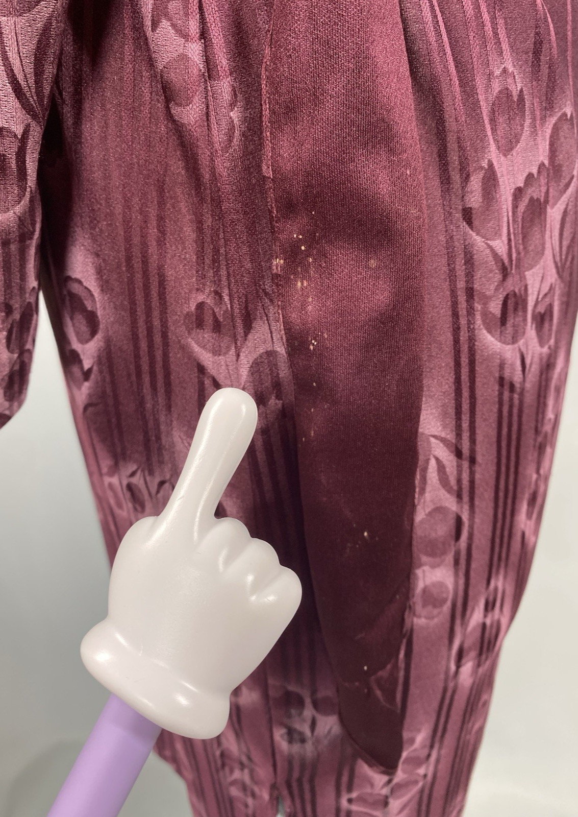 Vintage Dress SIZE SMALL burgundy wine purple floral 70s tie waist long sleeve