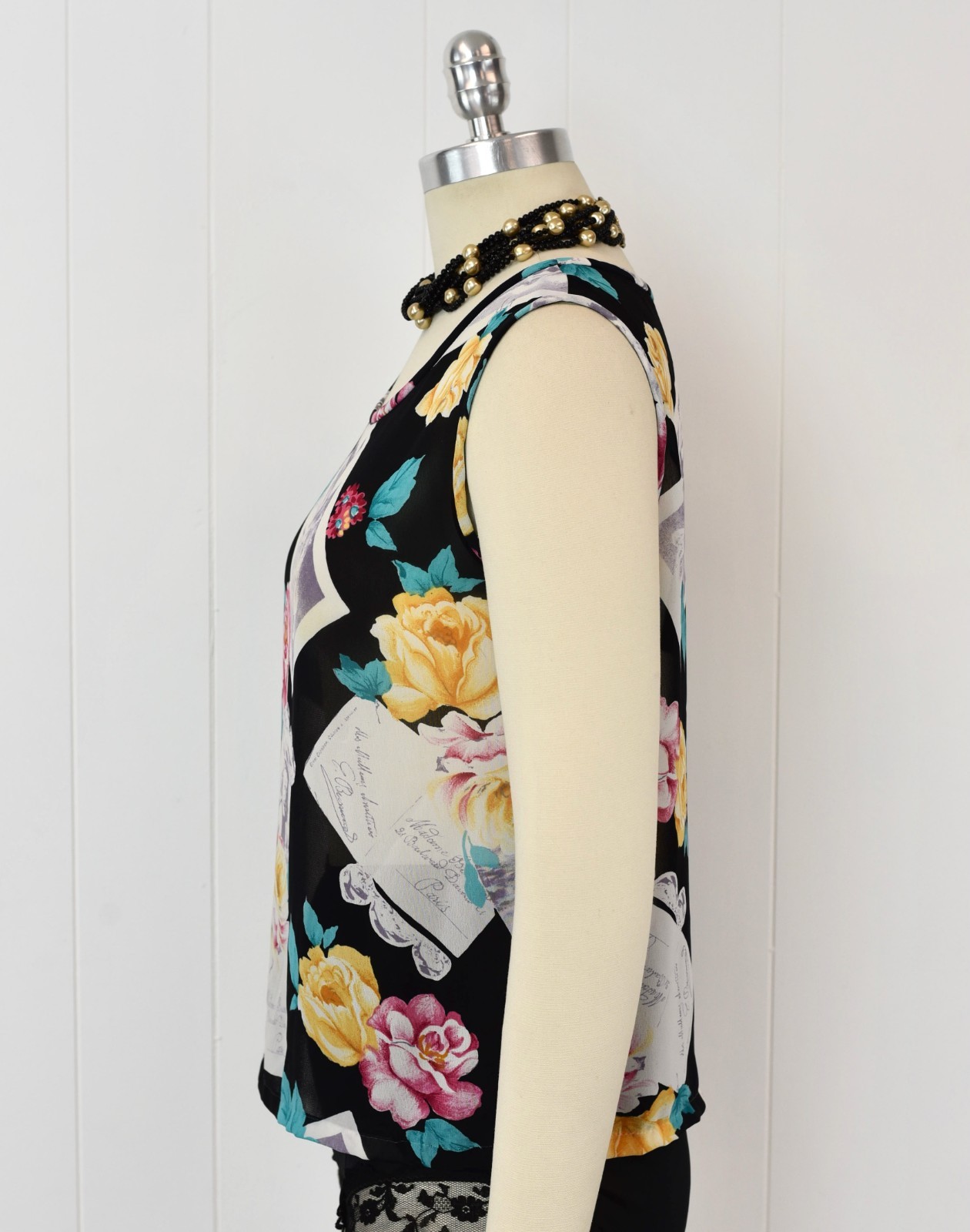 Vintage Marilyn Monroe Novelty Print Floral Black Sheer Lingerie Top Robe Set