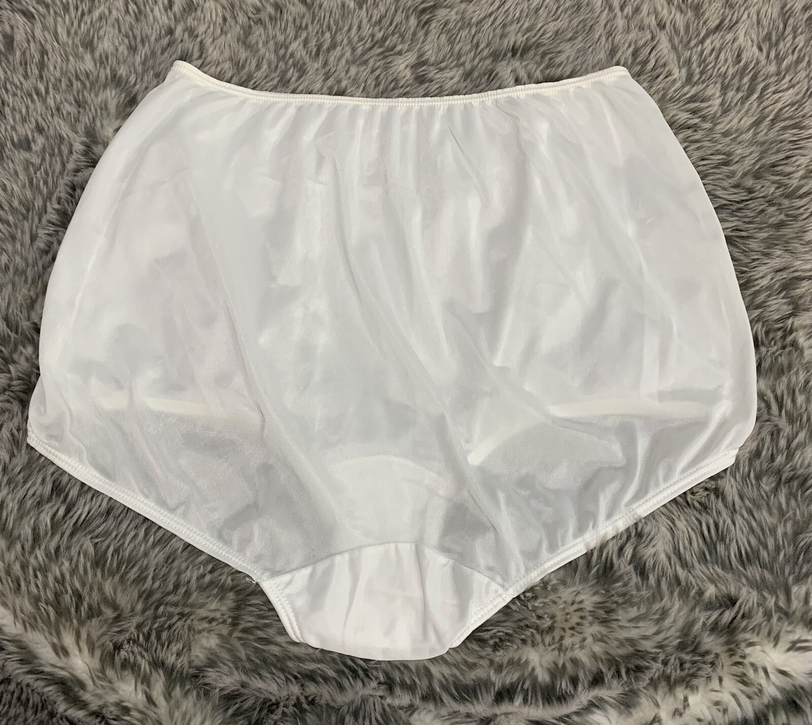 VINTAGE Nylon Granny Panties Sheer Panty White Sissy XL Silky Satiny