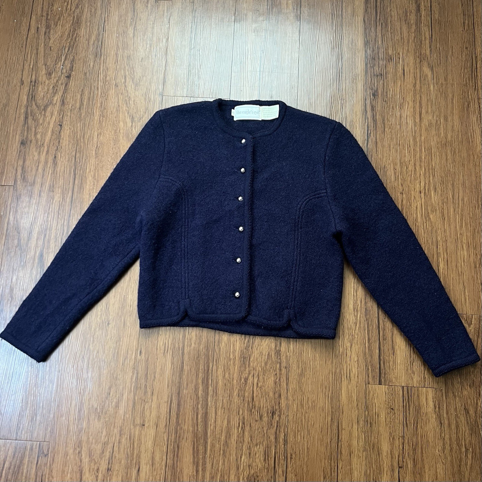 Vintage The Eagle’s Eye Cardigan Size 10 Womens Blue Wool Jacket Button Front