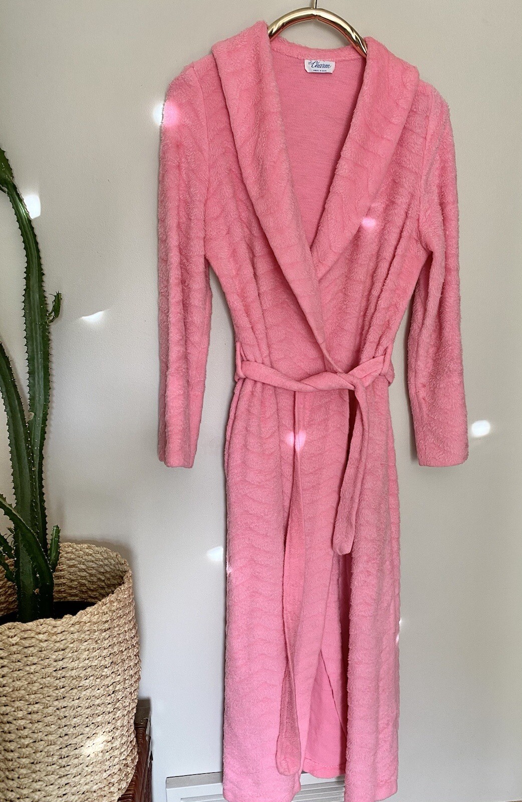 Vintage It’s A Charm Women’s Robe Kimono Long Pink Chevron Textured Medium