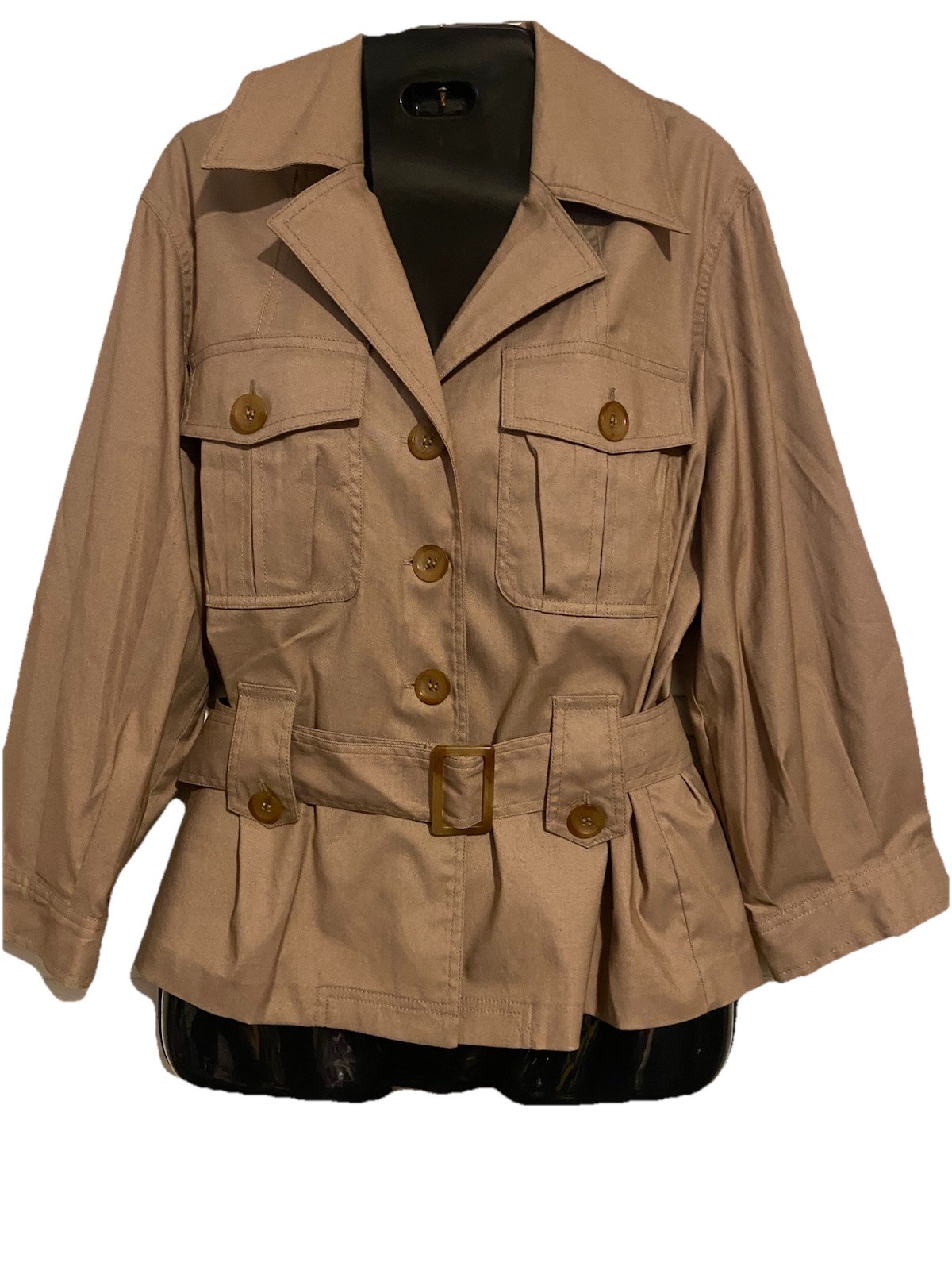 Vintage Doncaster Sport Tan Safari Utility Jacket Belted 90s Career Chic Belted