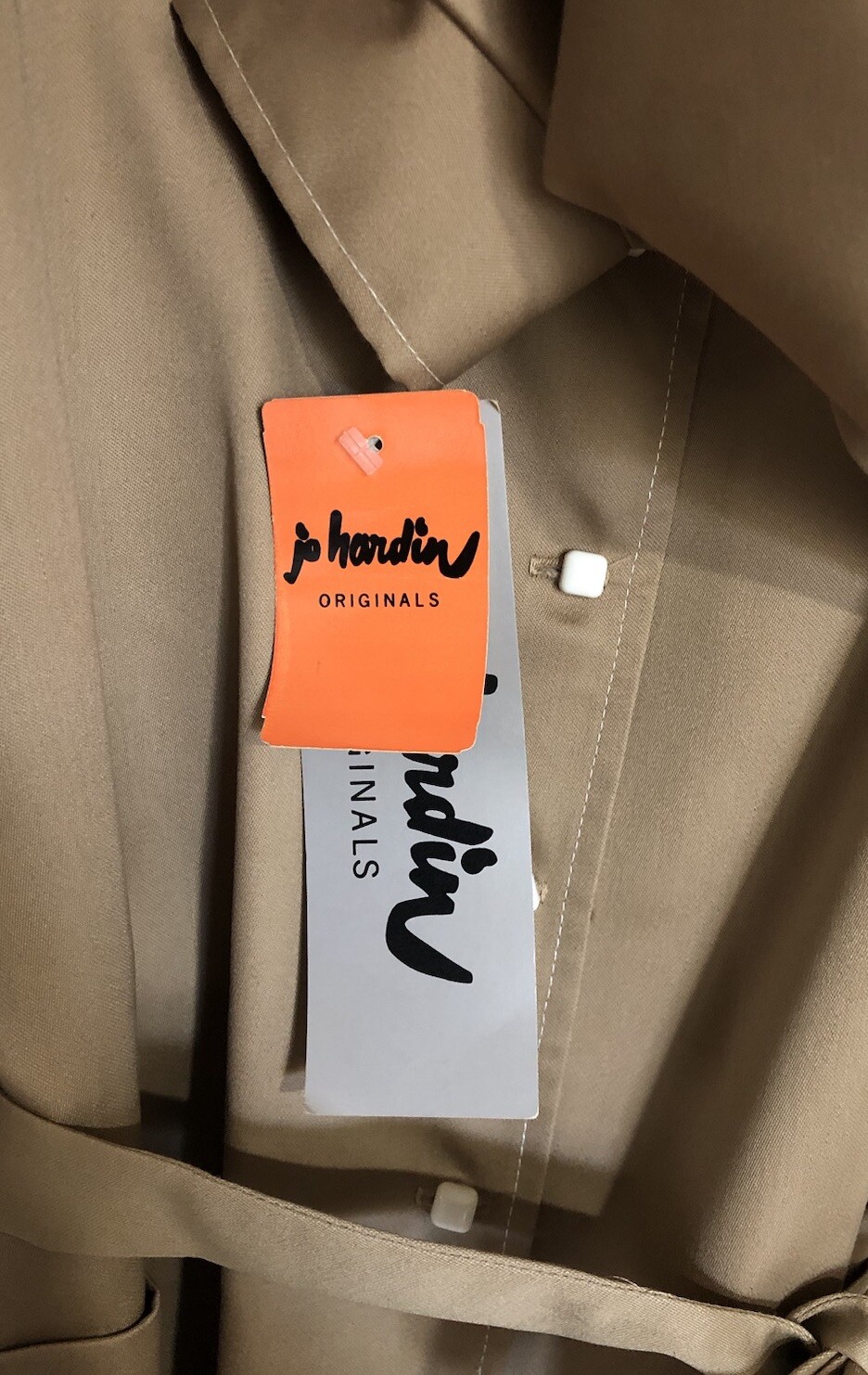 Vintage Jo Hardin Originals Dallas Khaki Tan Belted Jacket Top Shirt Sz 16 Tags