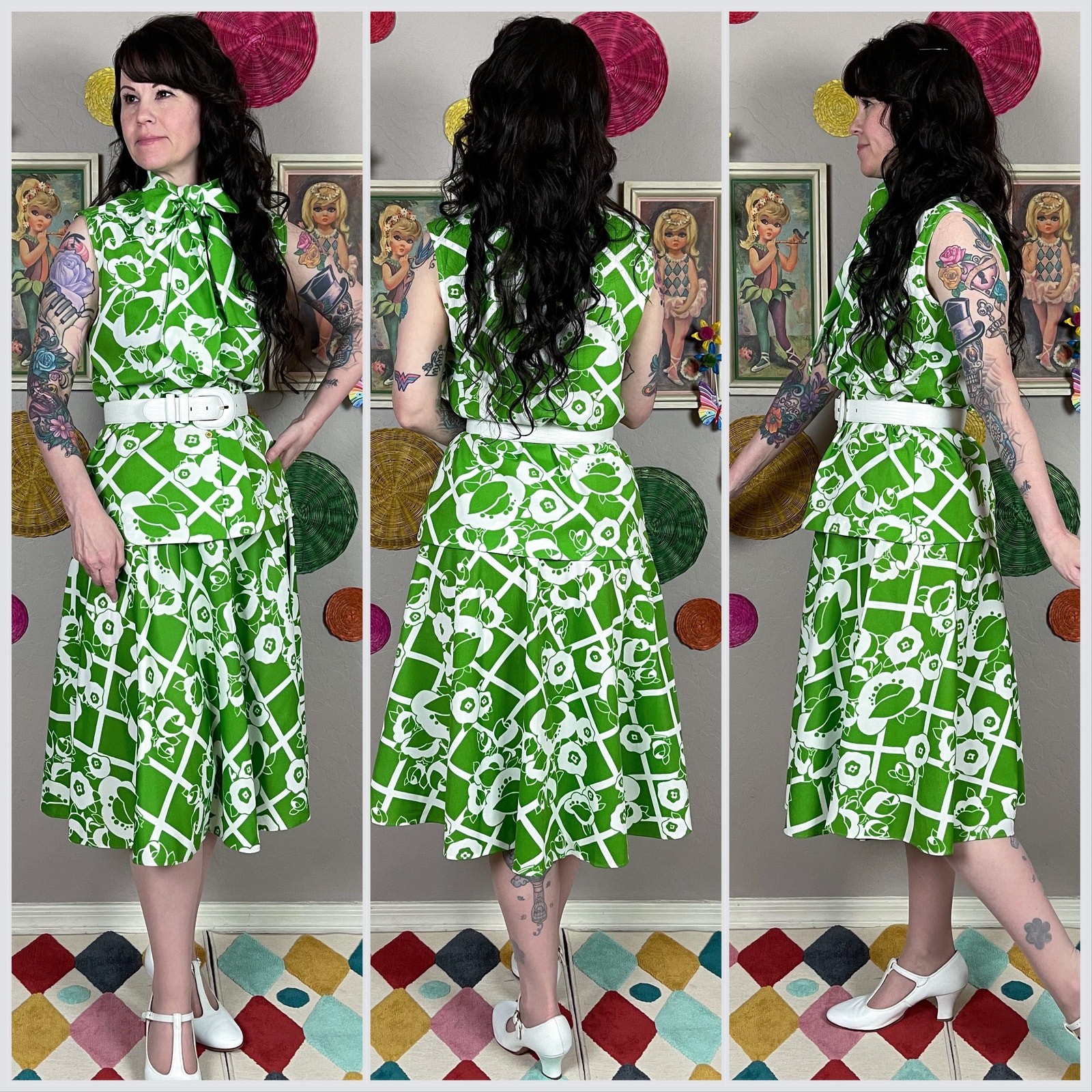 Vintage 1970s Lime Green 2-Piece Sleeveless Top and Skirt Set | 31″-32″ Waist