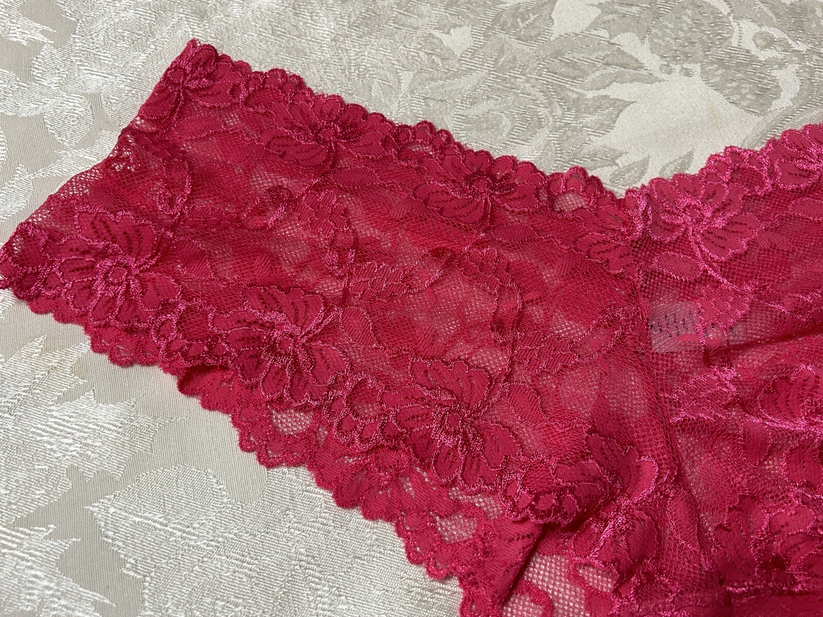 Vtg Unbranded 19704X Sheer Floral Stretch Lace Sz 9 Pink Hipster Panties #73