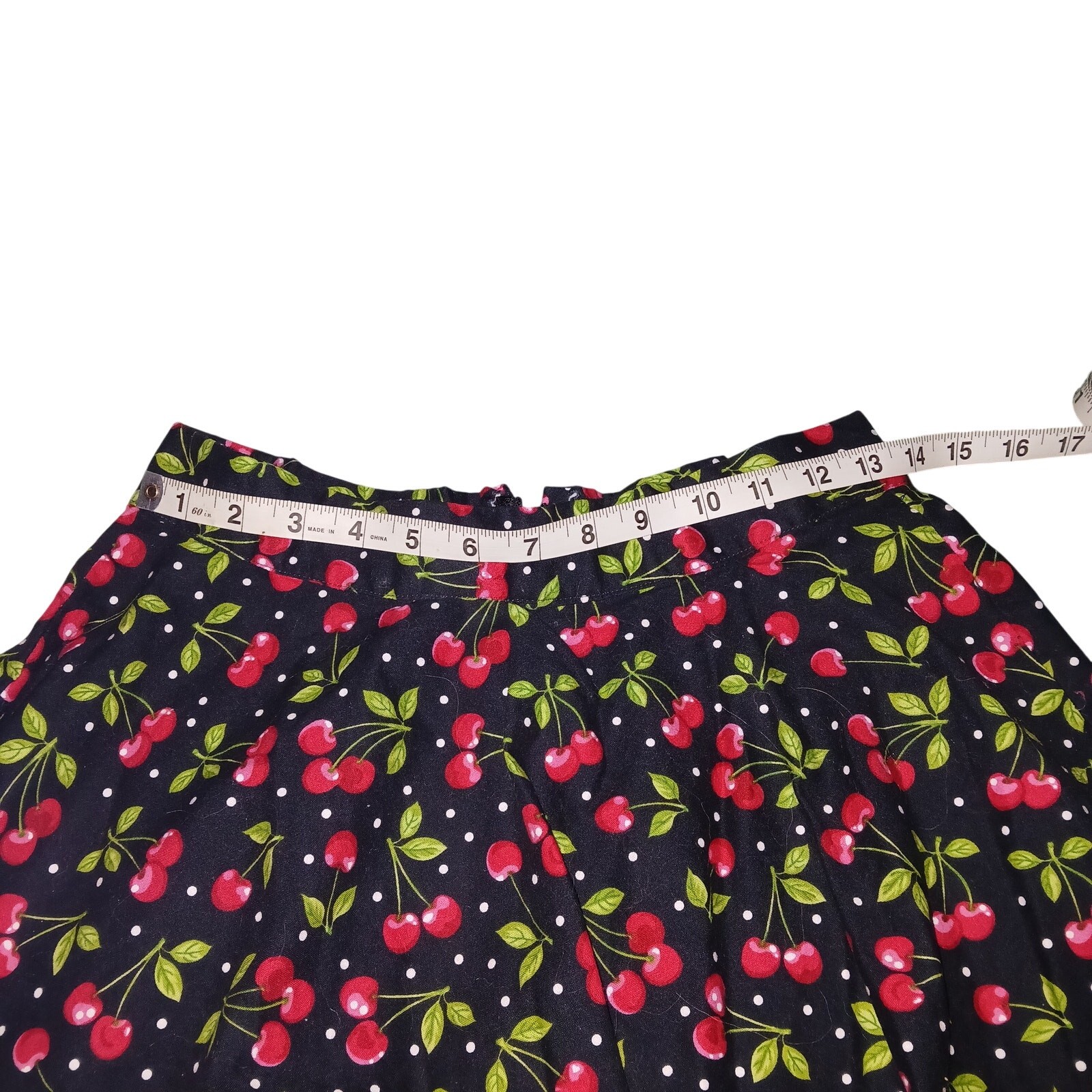 Vintage 50’s Style Retro Cherry Print Circle Skirt Handmade Unbranded Black