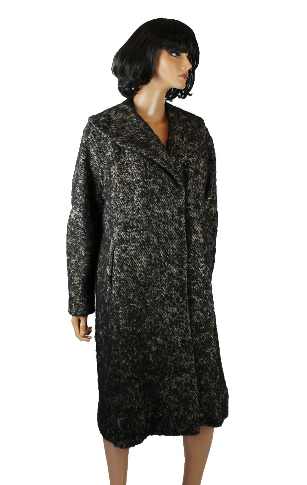 Winter Coat Sz L Vintage 50s Black Brown Shaggy Mohair Wool Jacket Frank Gallant