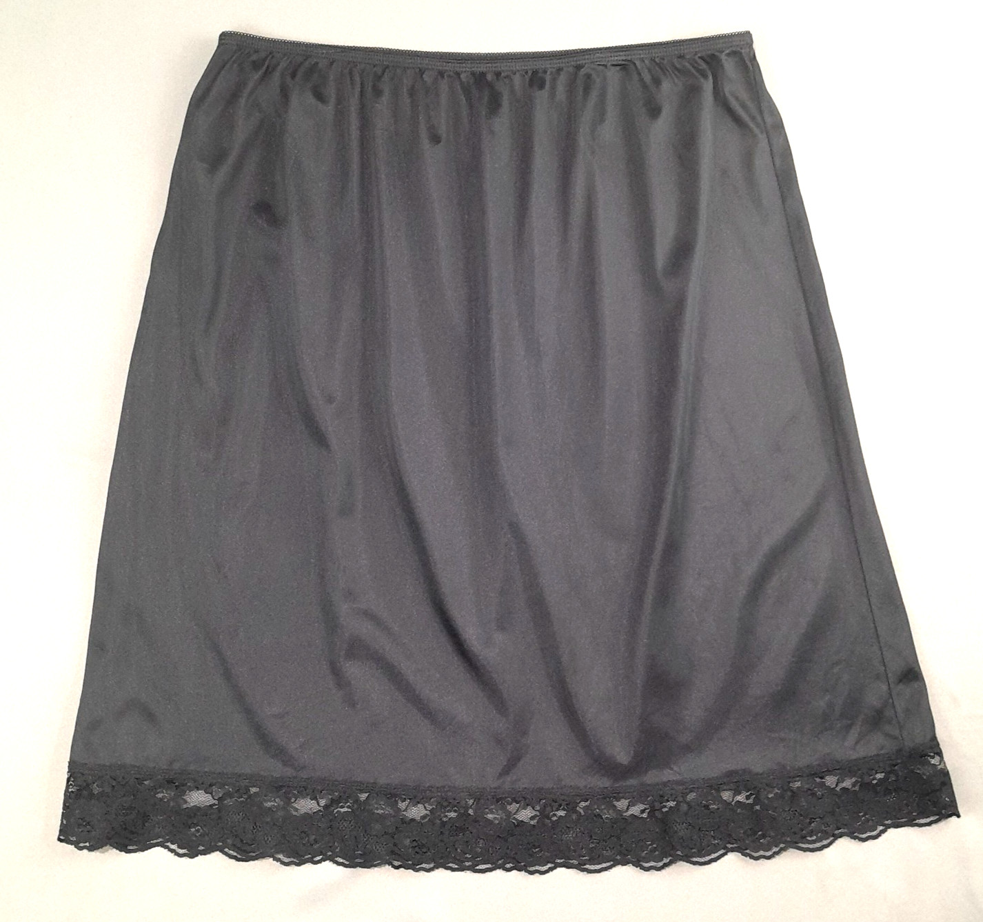 Kaydette Half Slip Womens 3XL Black 100% Antron Nylon Lace Hem Lingerie USA Vtg
