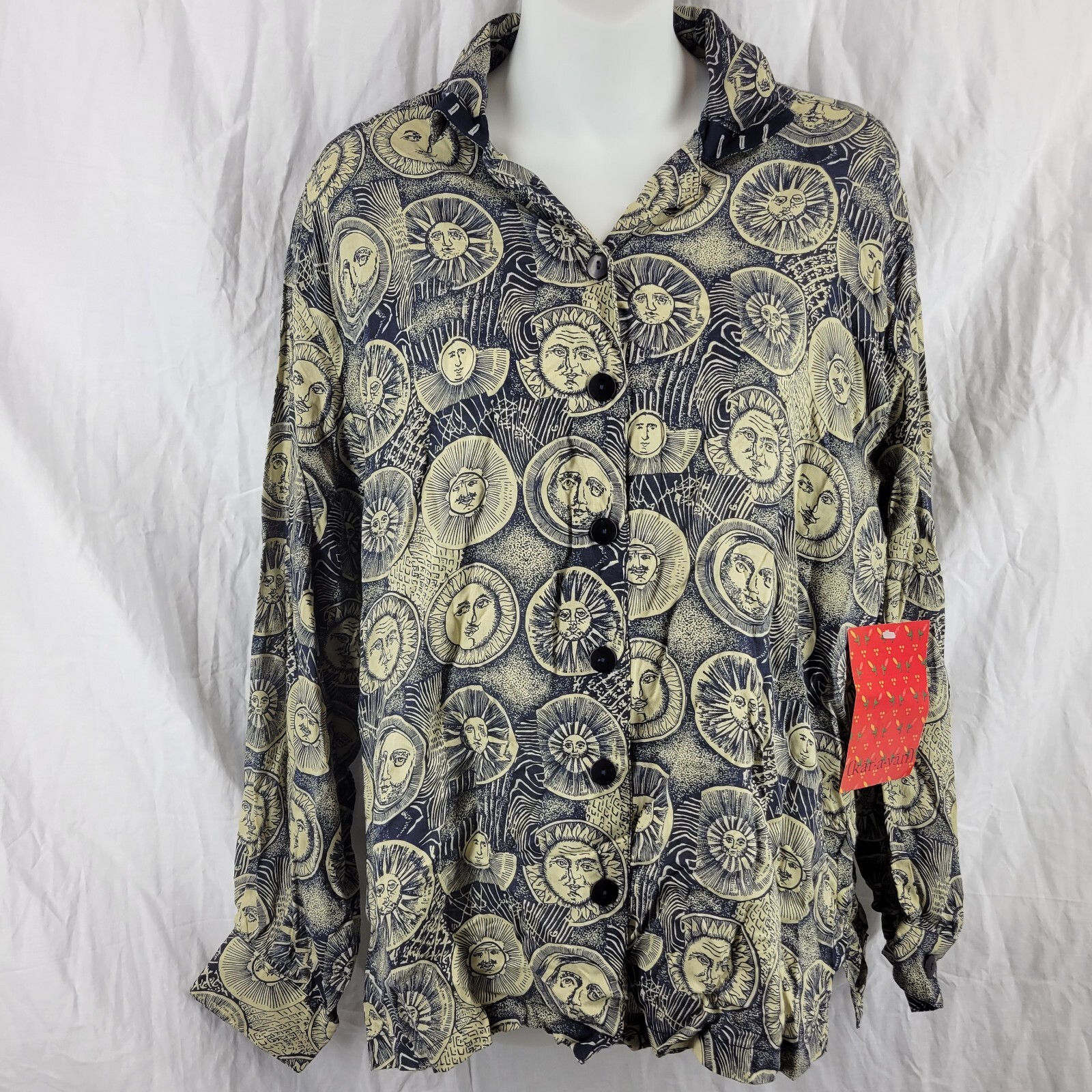 VTG Karavan KAR-A-VAN NOS Women’s Shirt Suns Celestial Print Button Up AOP Sz S