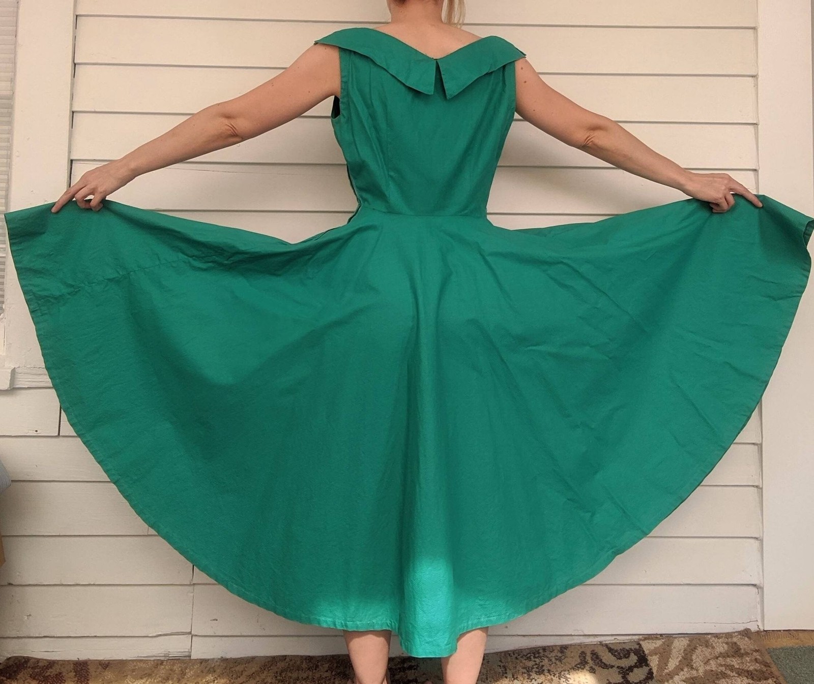 50s Green Circle Dress Vintage Sleeveless S 36 Bust 26 Waist