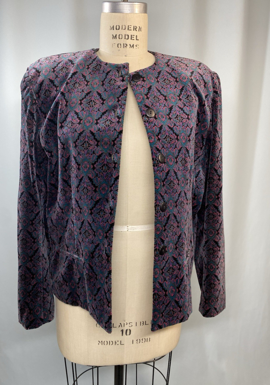 Vintage Velvet Jacket SIZE 12 LARGE L purple black high neck TALBOTS 90s Y2K