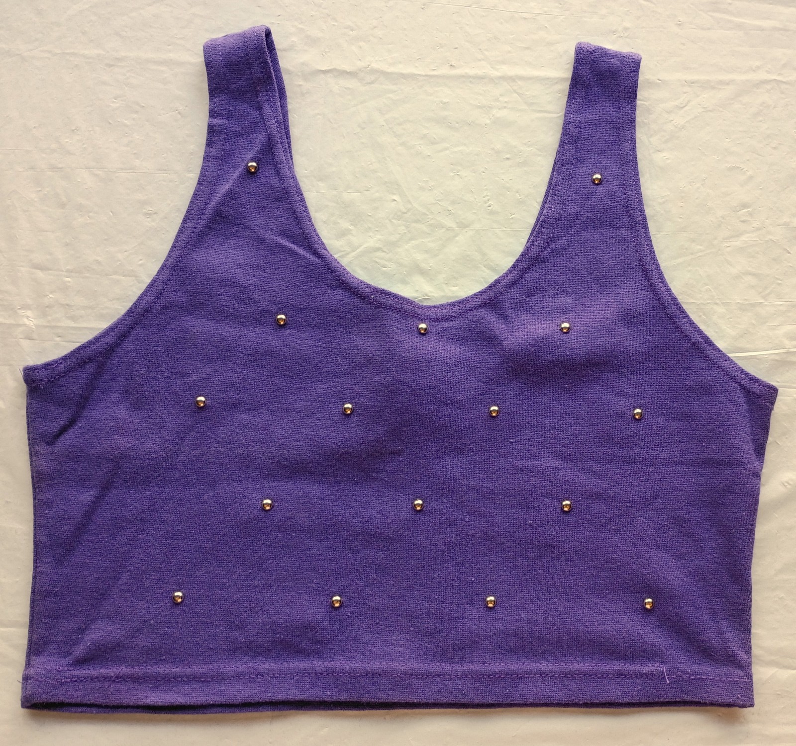 80s 90s Y2K Rave Purple Studded Stretch Crop Top Vintage Size L