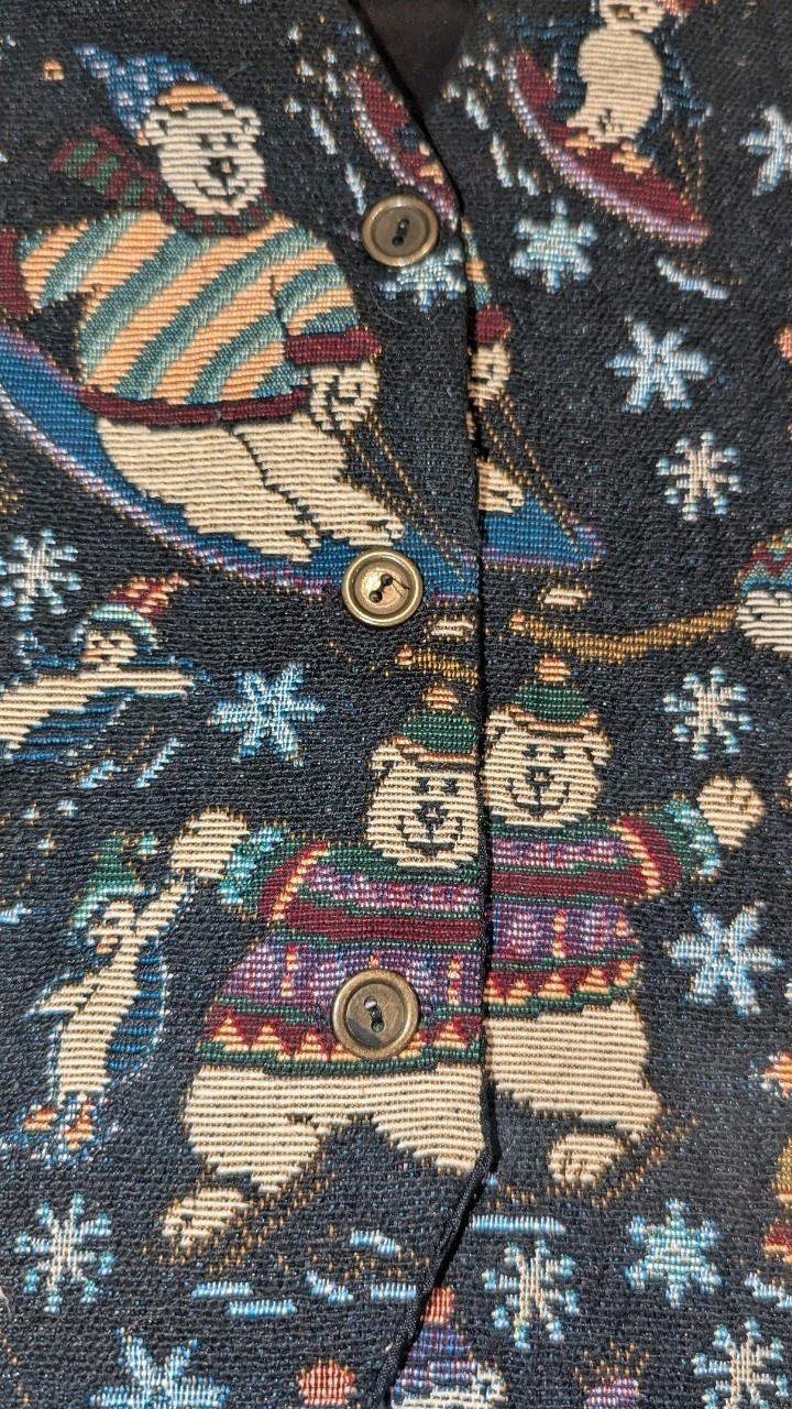 Vintage 80s 90s Paul Harris Design Tapestry Christmas Winter Vest Polar Bears M