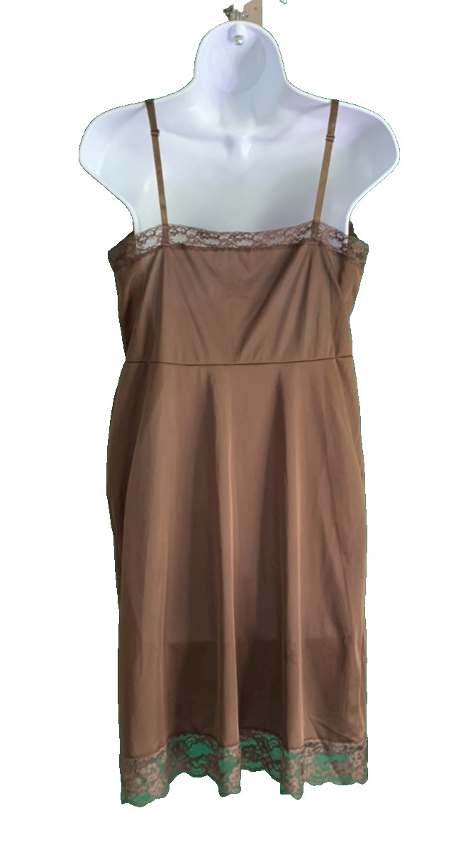Vtg Van Raalte Chocolate Brown Nylon Full Slip Dress Lace Hem Fairy Grunge Sz 36