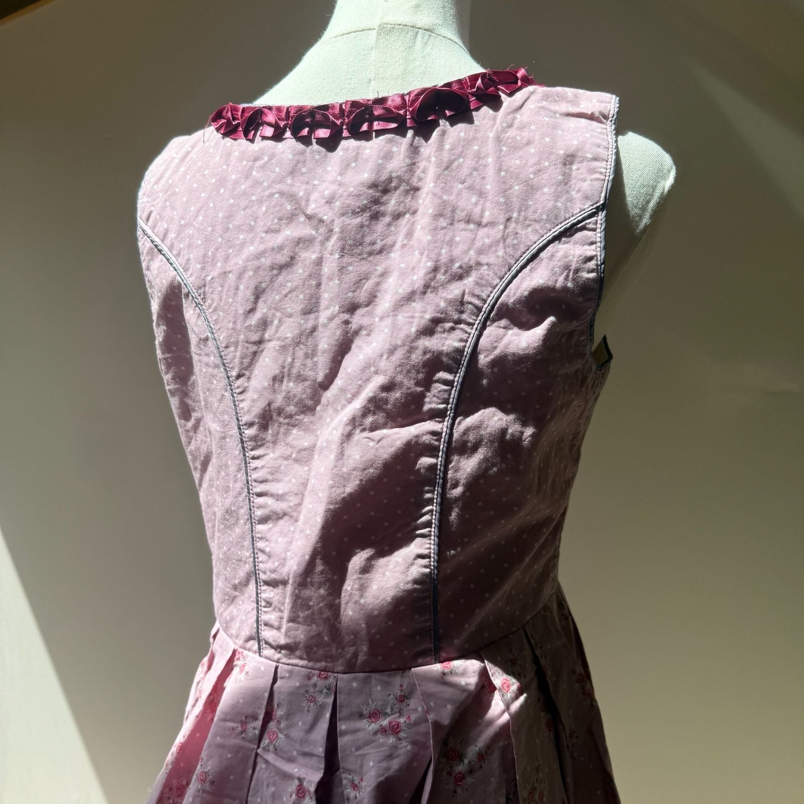 Vintage Pink Floral Polka Dot Traditional Dirndl Dress