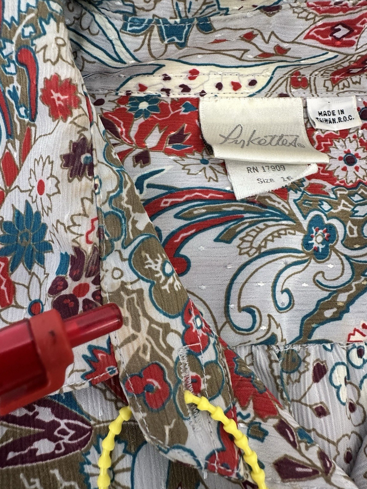 VTG Pykettes Womans Floral Paisley Blouse Boho Retro 70s Taiwan ROC 16 READ