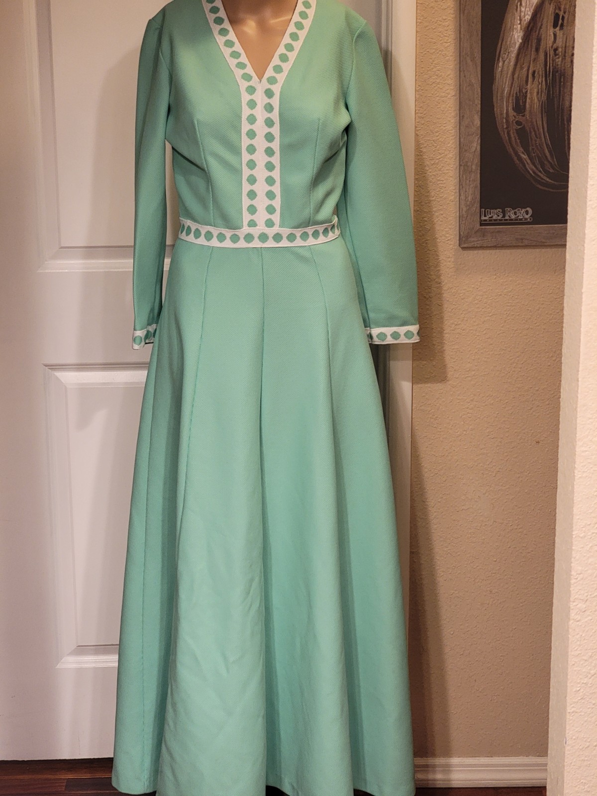 VTG 70s Shady Lane Jonathan Logan Green Mod Knit Maxi Dress