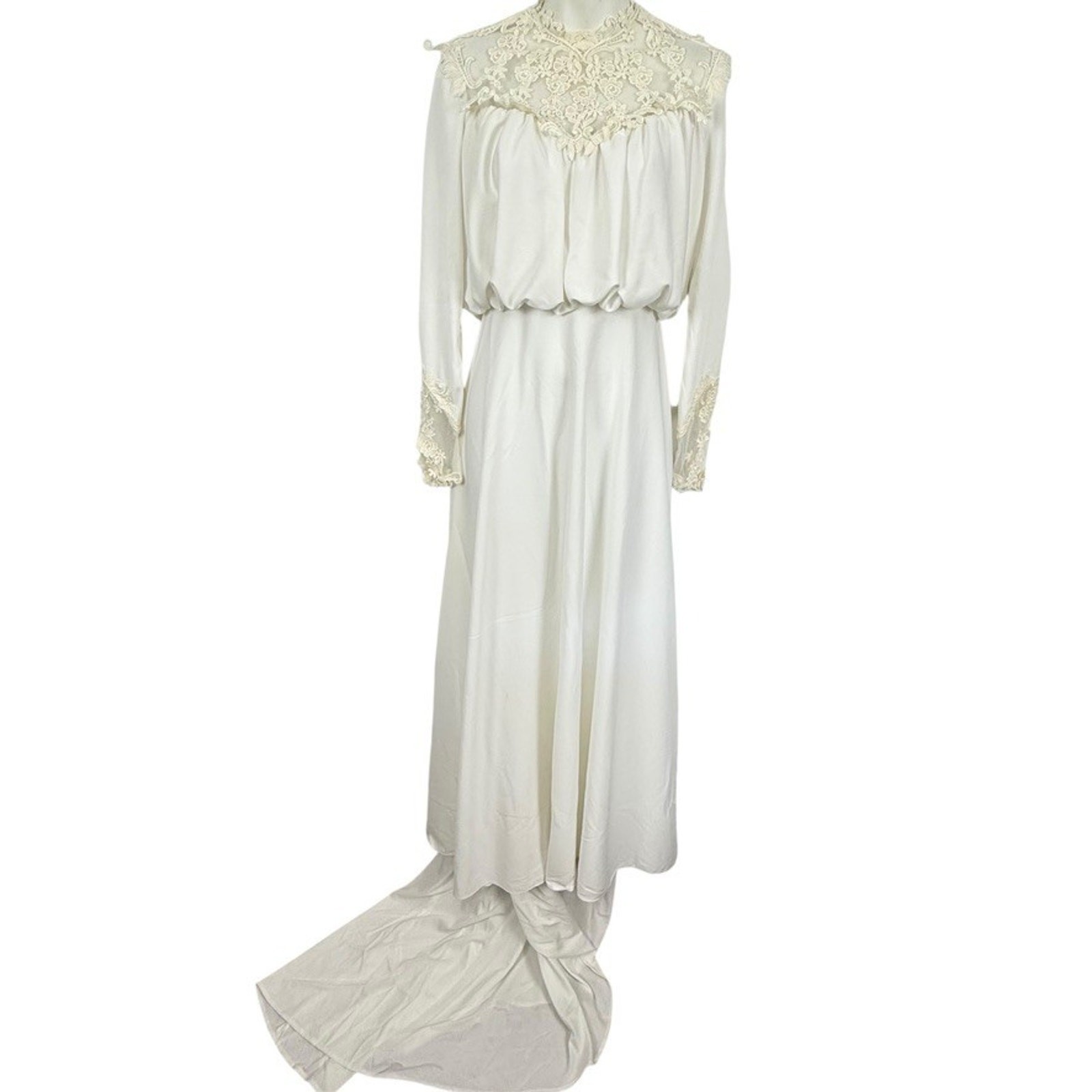 JC Penney Fashions Vintage Wedding Dress Train Long Sleeve Blouson Union Tag M