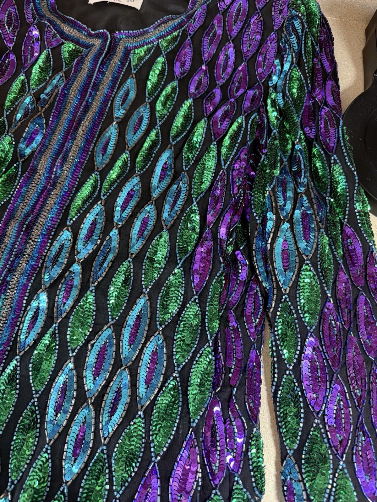 vtg 1980s Laurence Kazar New York sequin and beaded evening cardigan jacket Lg