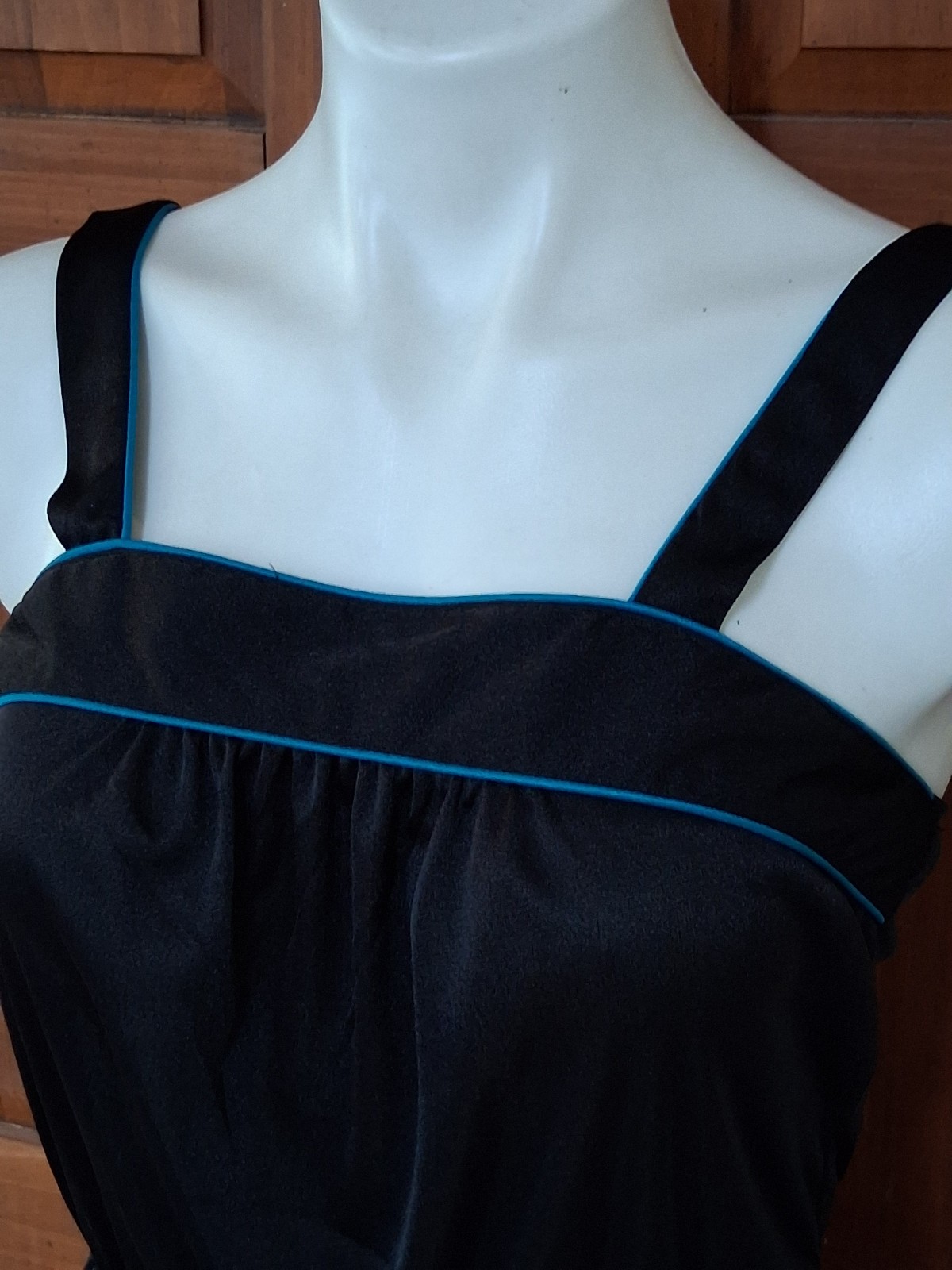 Vintage 1980s Black Sundress Poly Knit Disco Dance Sun Dress M/30