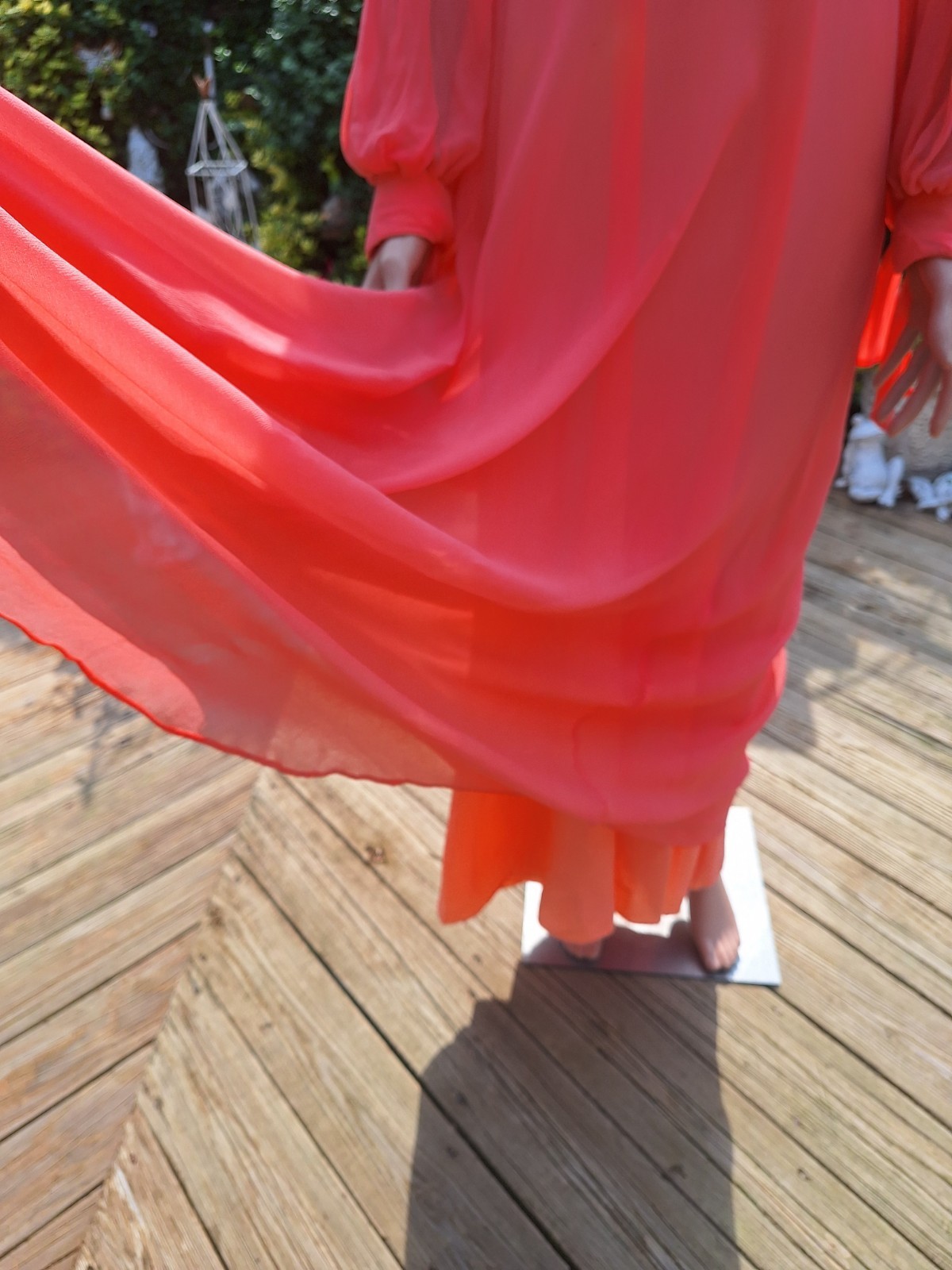 Mid-century Mod 1970s Empire Waist Chiffon Evening Gown Maxi Dress Bridesmaid L