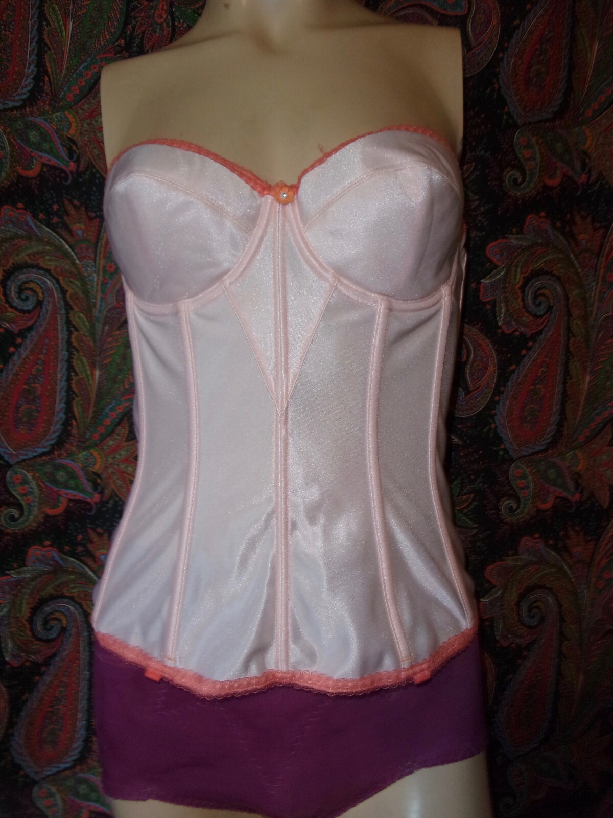 VTG Dominique Coral Long Line Padded Corset Bustier 34C