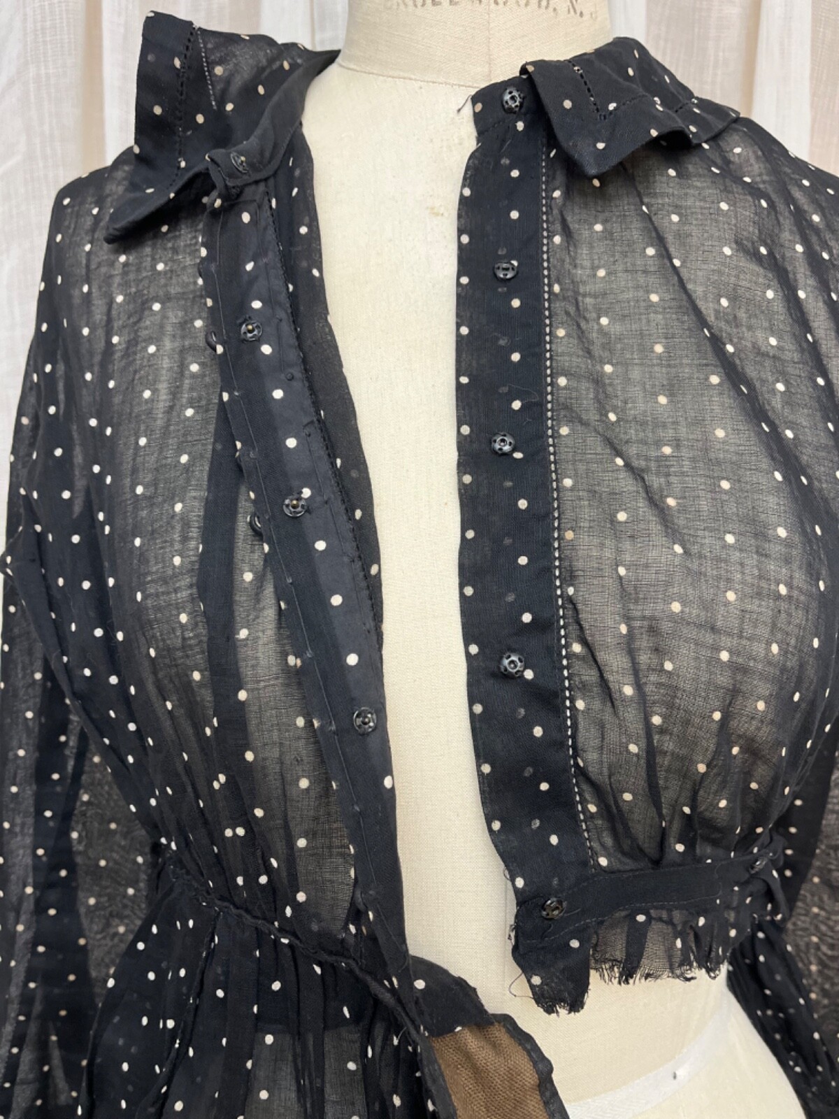 Victorian Edwardian Lawn Voile Dress Sheer Tiny Dot Cotton Tea Mourning Goth XS