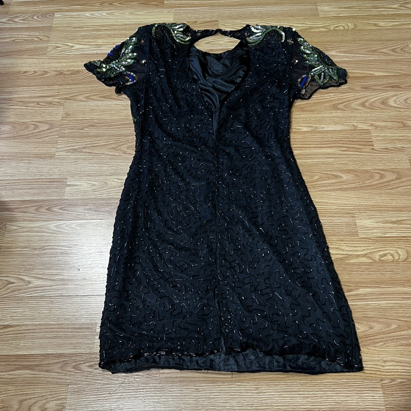 Vintage 90s Sheath Dress Bright Sequin and Bead Knee Length Party By Glamour