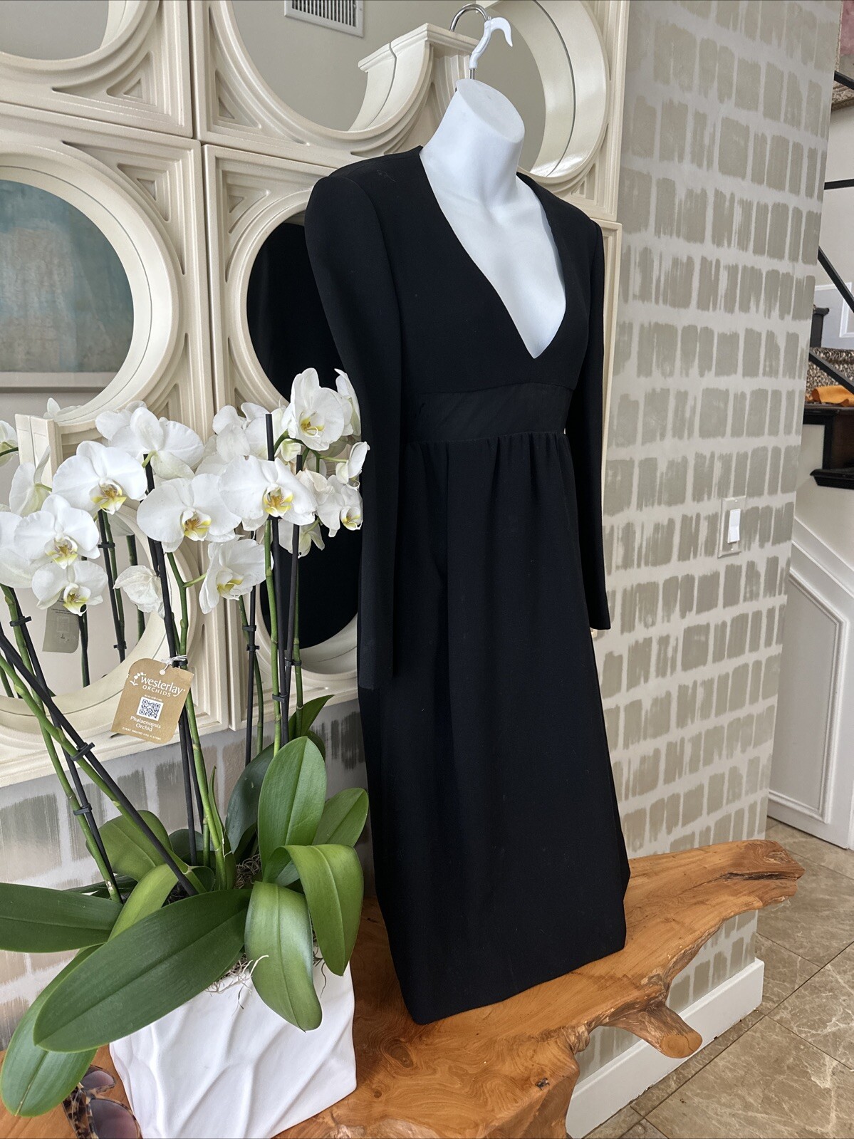 Galanos For Amelia Gray Vintage 60s Black Wool Crepe & Silk Cocktail Dress XS